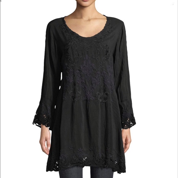 Johnny Was Tops - Johnny Was Black Embroidered Long Sleeve Tunic XXL